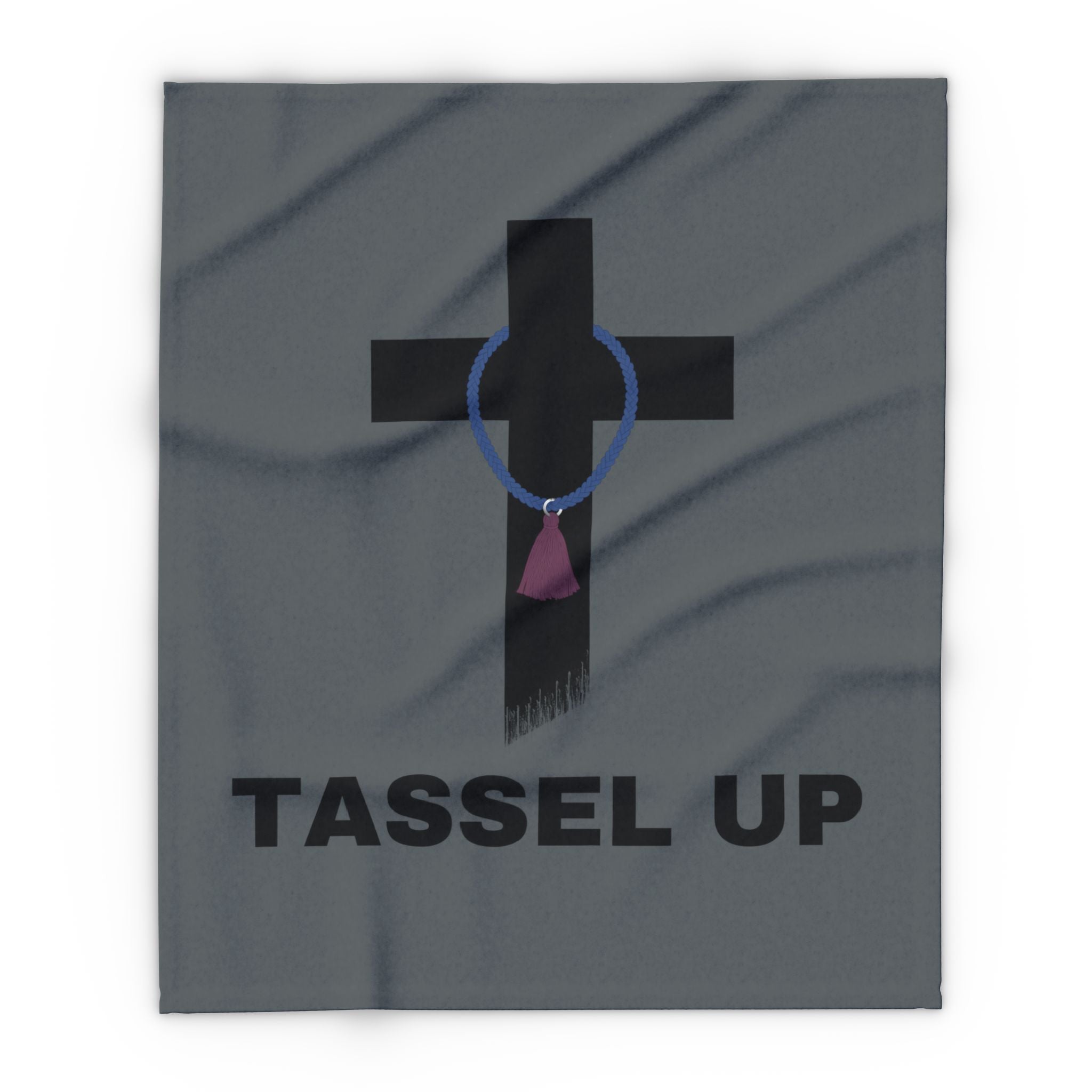 Gray Tassel Cross Artic Fleece Blanket