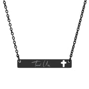 Tassel Up Cursive Cutout Cross Bar Necklace