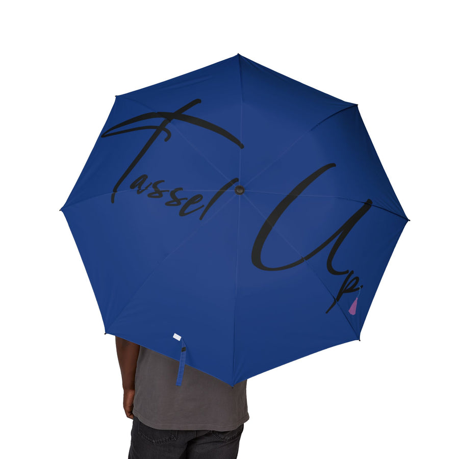 Tassel Up Blue Semi-Automatic Foldable Umbrella