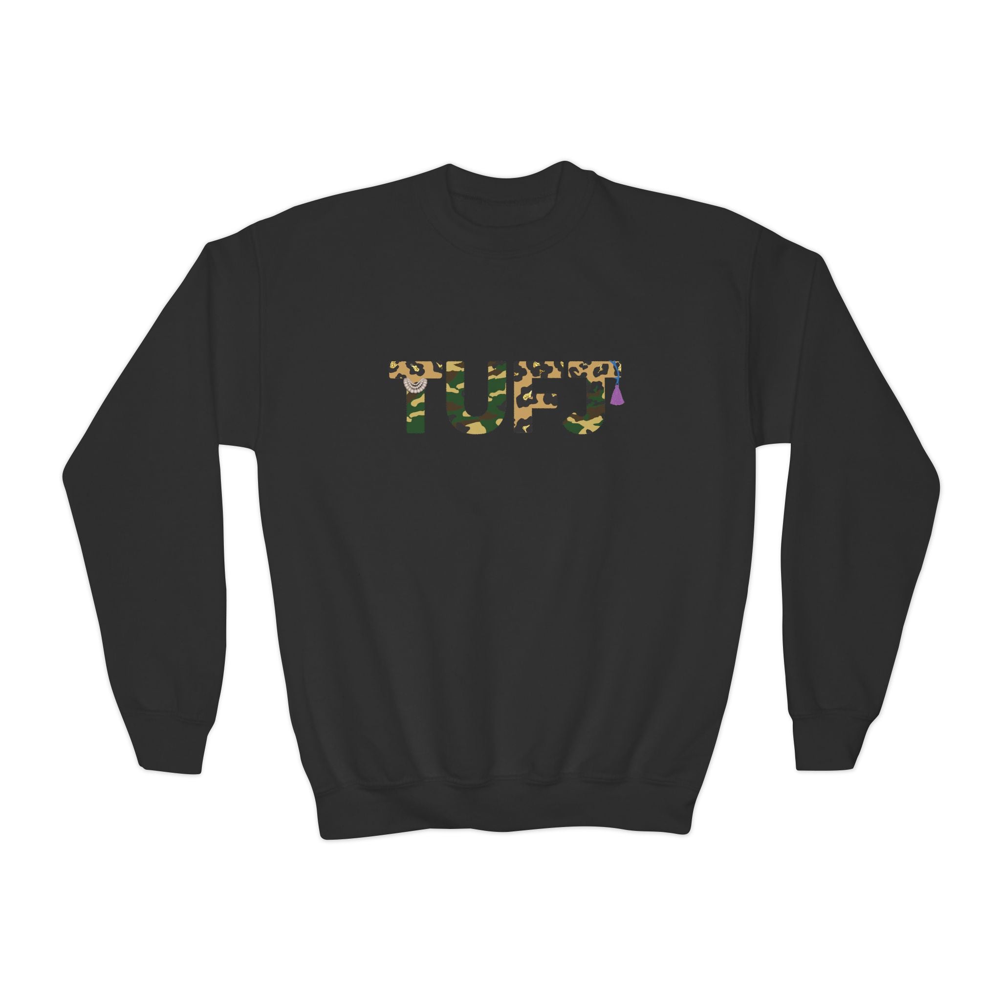 TUFJ Camo Leopard And Pearls Youth Crewneck Sweatshirt