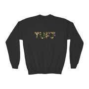 TUFJ Camo Leopard And Pearls Youth Crewneck Sweatshirt