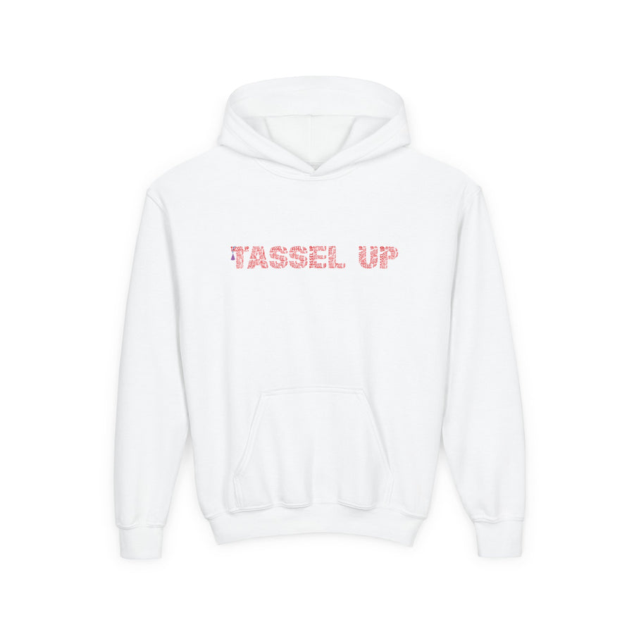 Tassel Up Repeat Red Letters Youth Heavy Blend Hoodie