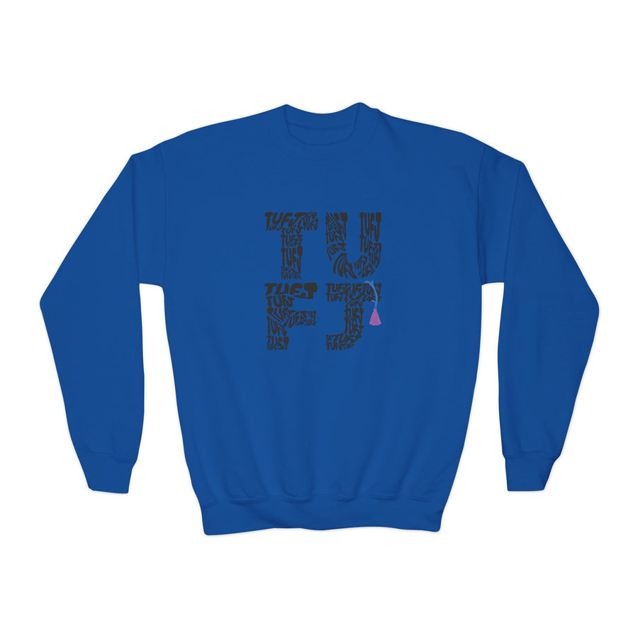 TUFJ Repeat Black Letters Youth Crewneck Sweatshirt