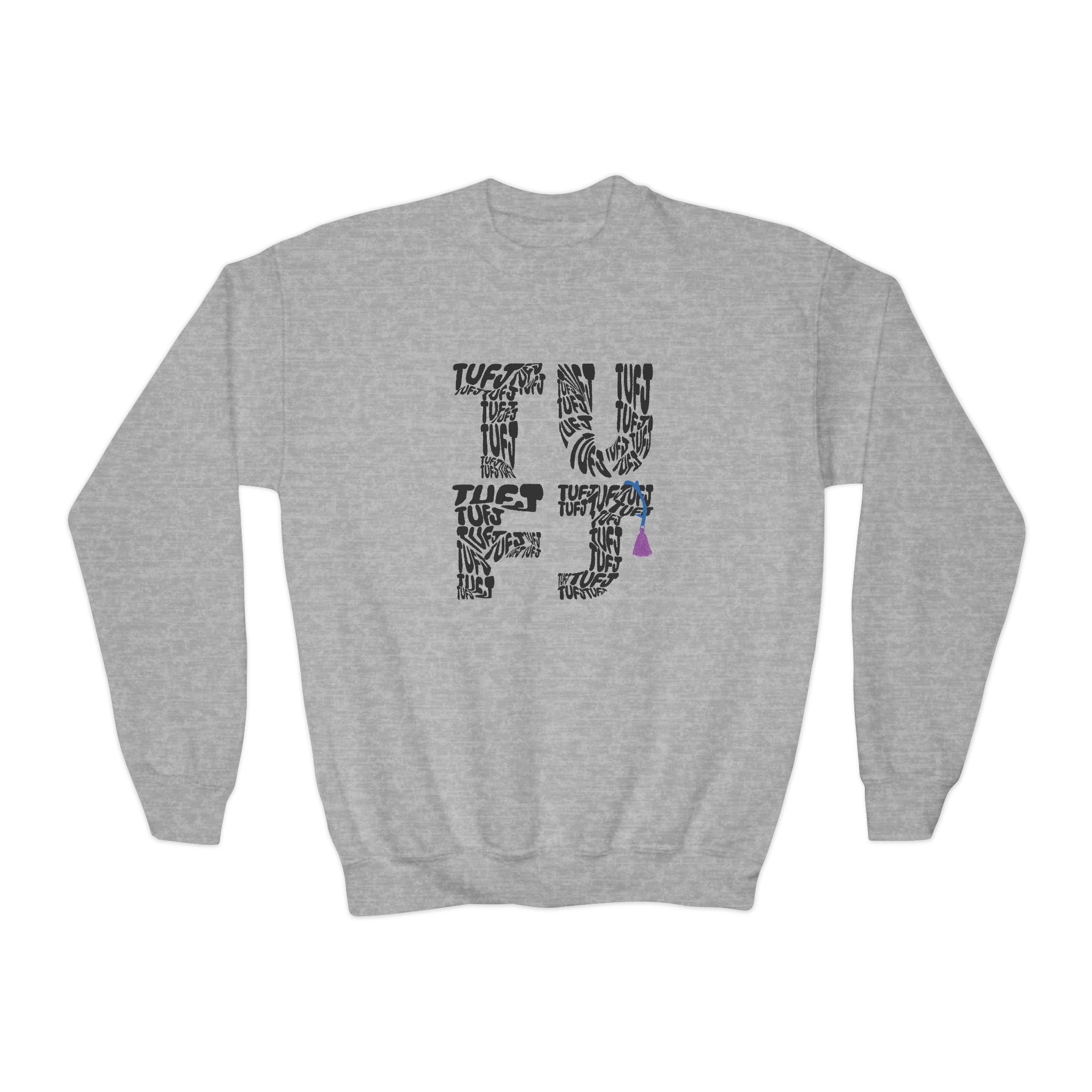 TUFJ Repeat Black Letters Youth Crewneck Sweatshirt