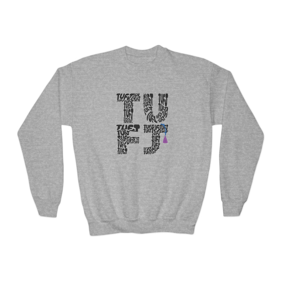 TUFJ Repeat Black Letters Youth Crewneck Sweatshirt