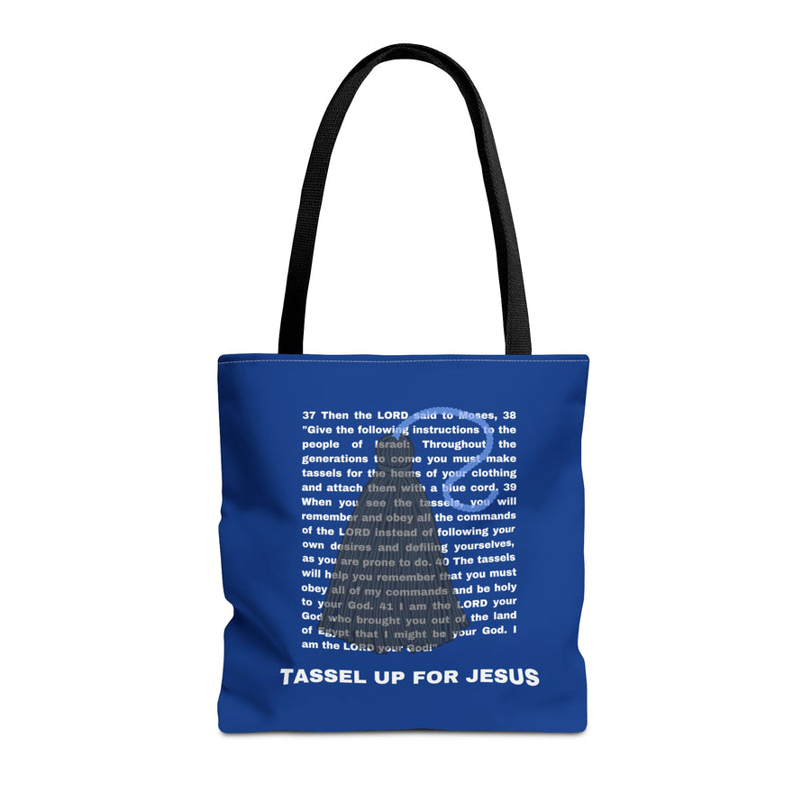 Blue Numbers 15 : 37 - 41 Bible Verse Tote Bag