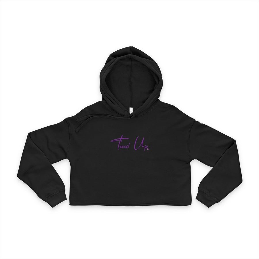 Women's Cropped Tassel Up Cursive Hoodie