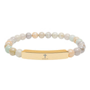 Tassel Up Cross Natural Stone Stretch Bar Bracelet