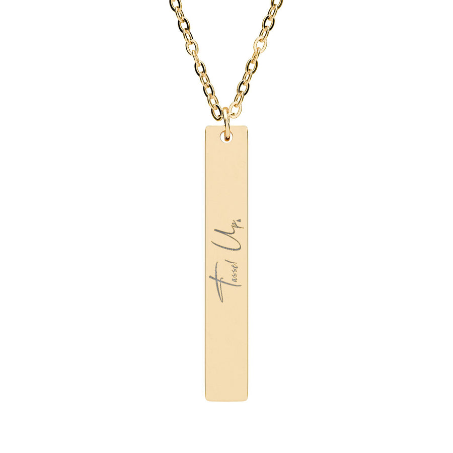Tassel Up Cursive Vertical Bar Necklace