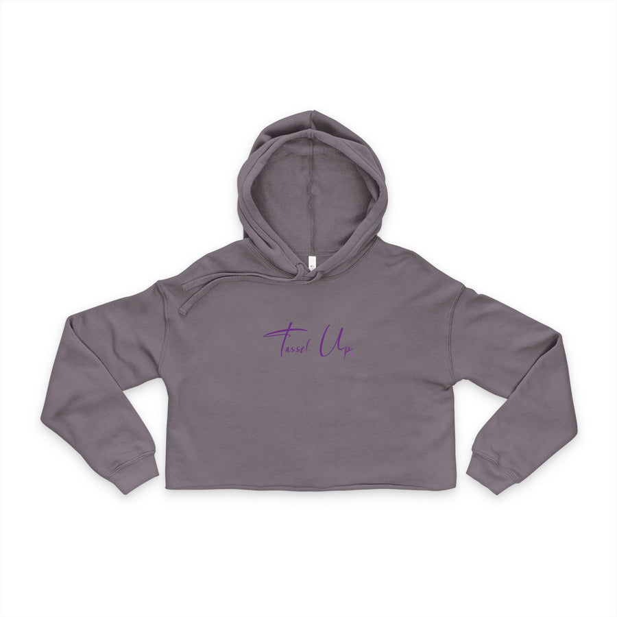 Women's Cropped Tassel Up Cursive Hoodie