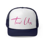 Tassel Up Pink Cursive Letters Trucker Cap