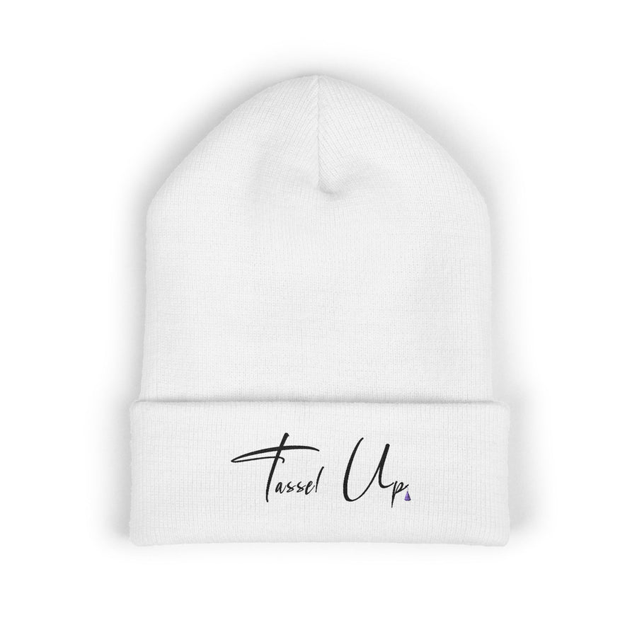 Tassel Up Cursive Cuffed Beanie