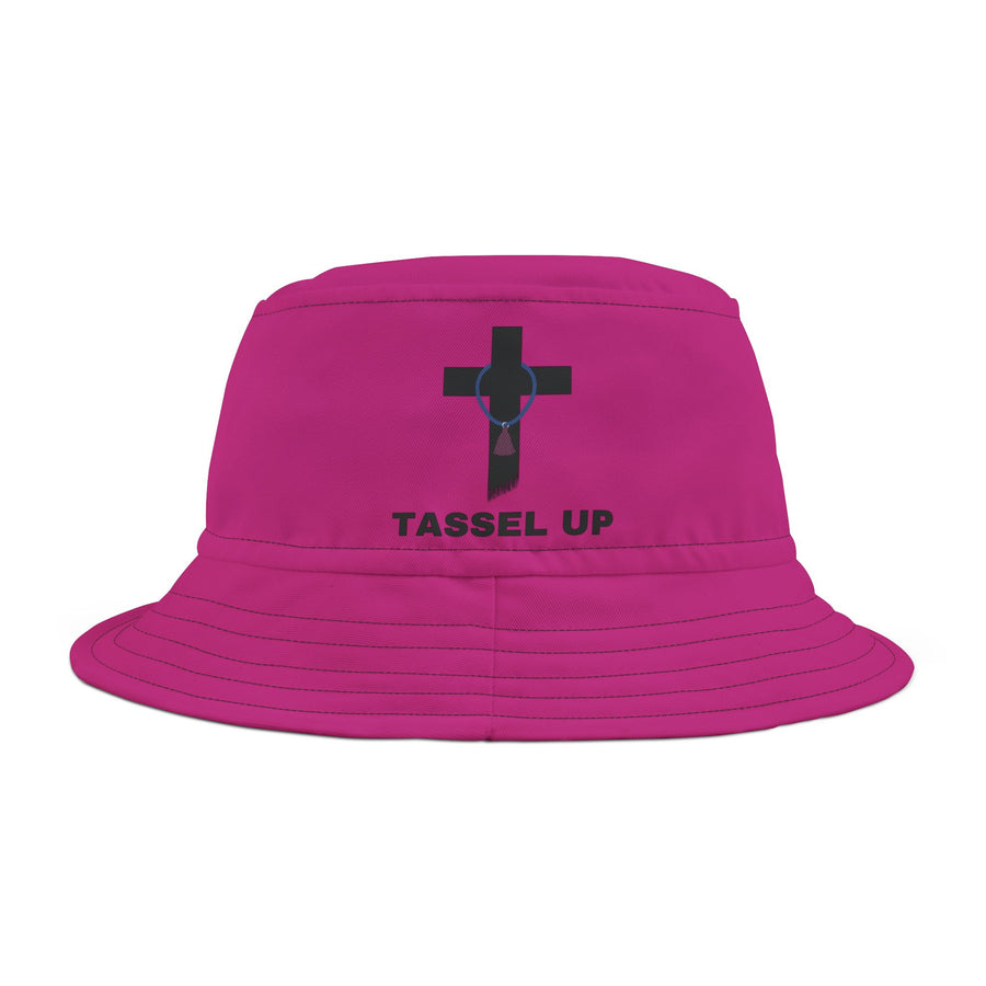 Pink Tassel Cross Bucket Hat