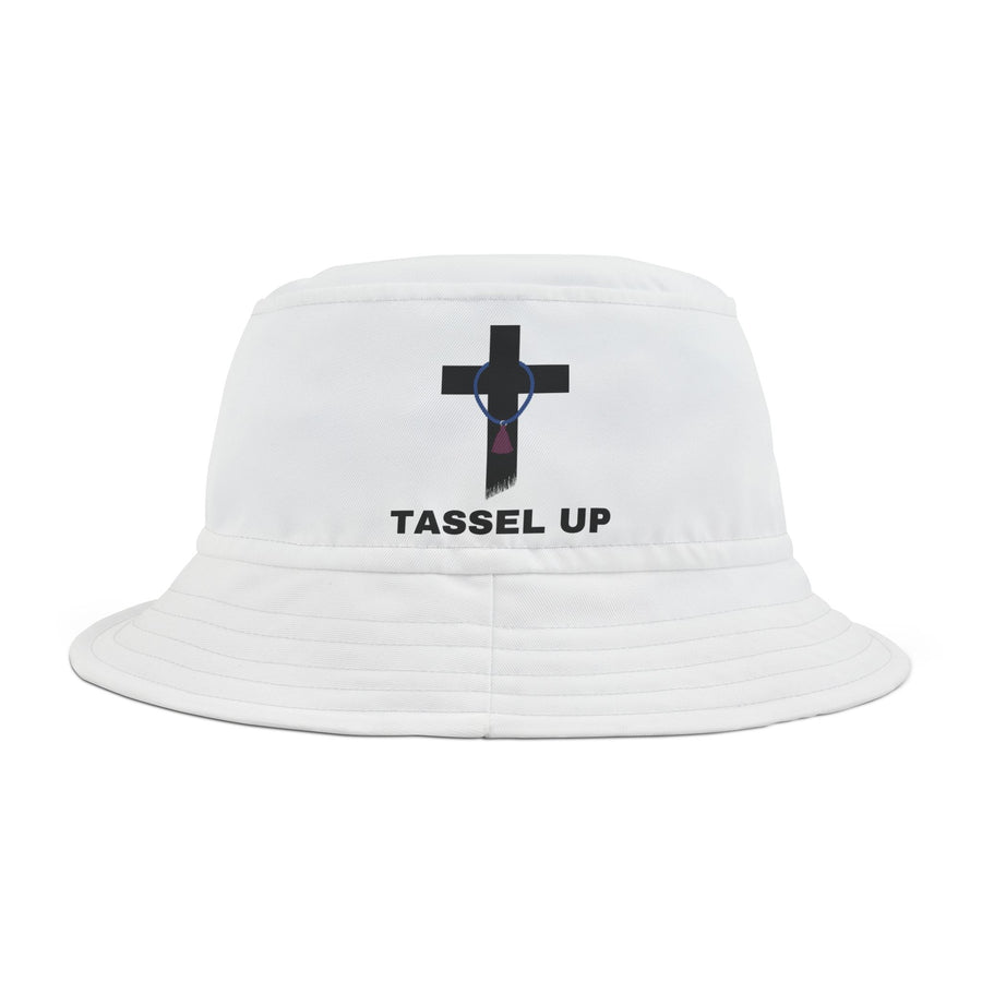 White Tassel Cross Bucket Hat