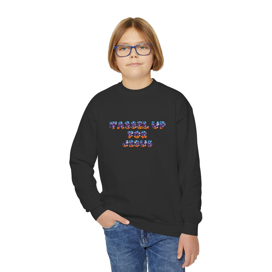 Tassel Up For Jesus Camo Youth Crewneck Sweatshirt
