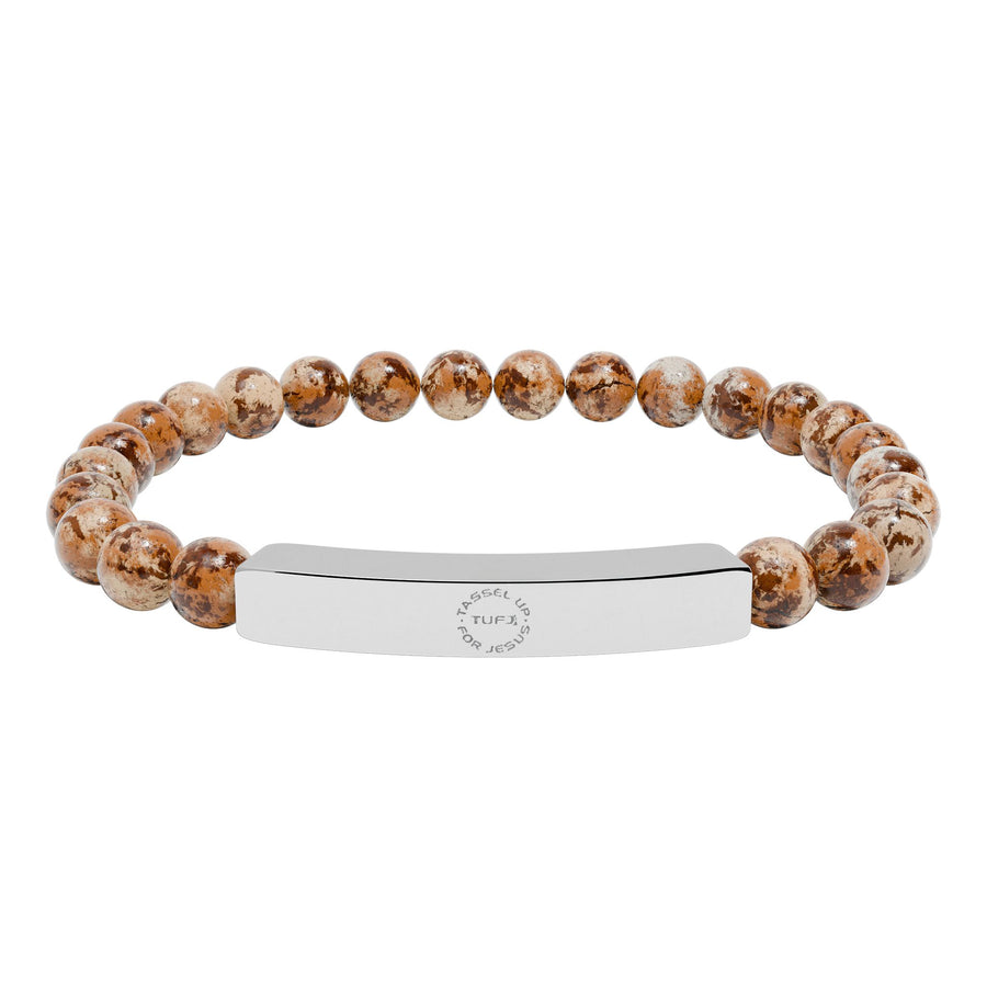 Tassel Up For Jesus Logo Natural Stone Stretch Bar Bracelet