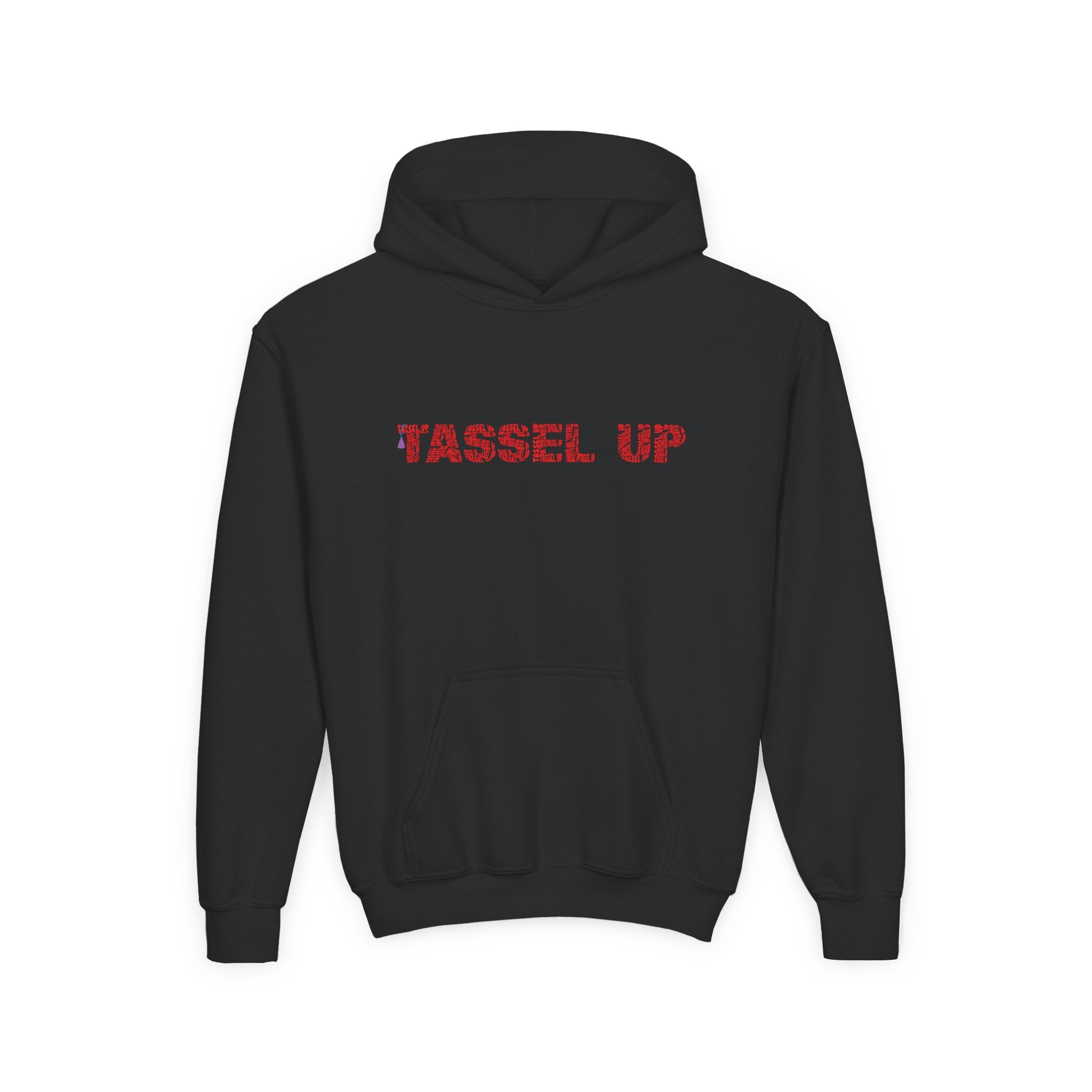 Tassel Up Repeat Red Letters Youth Heavy Blend Hoodie