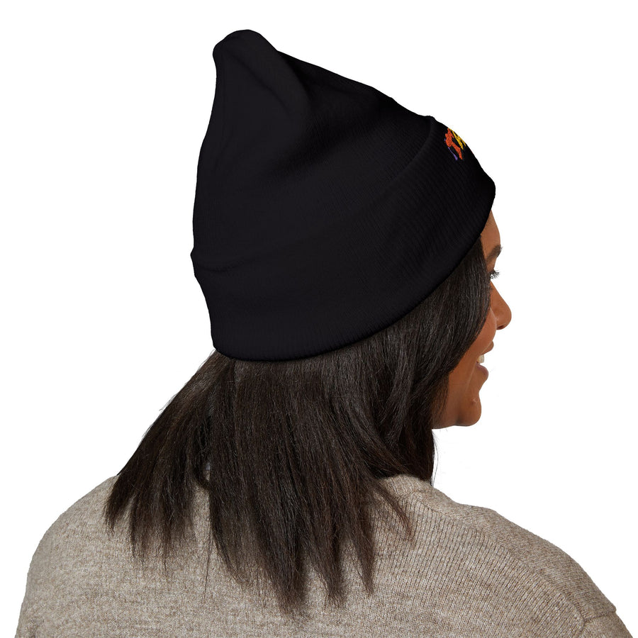 Tassel Up Graffiti Cuffed Beanie