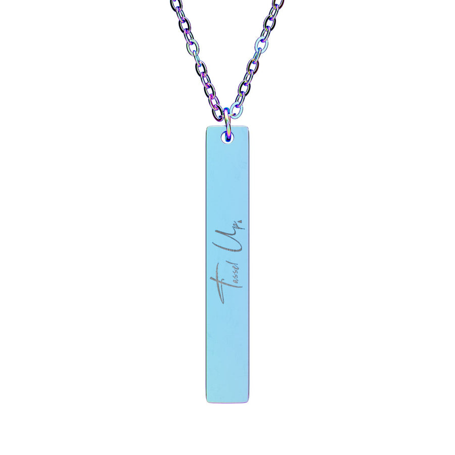 Tassel Up Cursive Vertical Bar Necklace