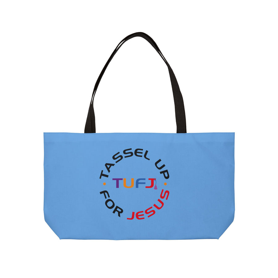 Light Blue Tassel Up For Jesus Logo Weekender Tote Bag