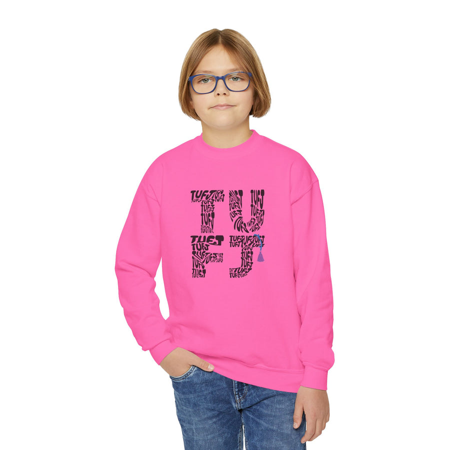 TUFJ Repeat Black Letters Youth Crewneck Sweatshirt