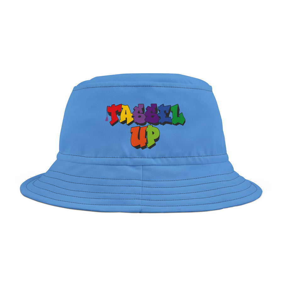 Tassel Up Graffiti Light Blue Bucket Hat