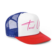 Tassel Up Pink Cursive Letters Trucker Cap