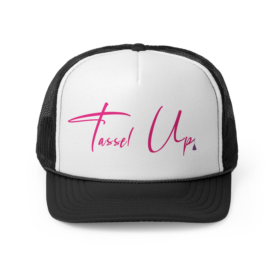 Tassel Up Pink Cursive Letters Trucker Cap
