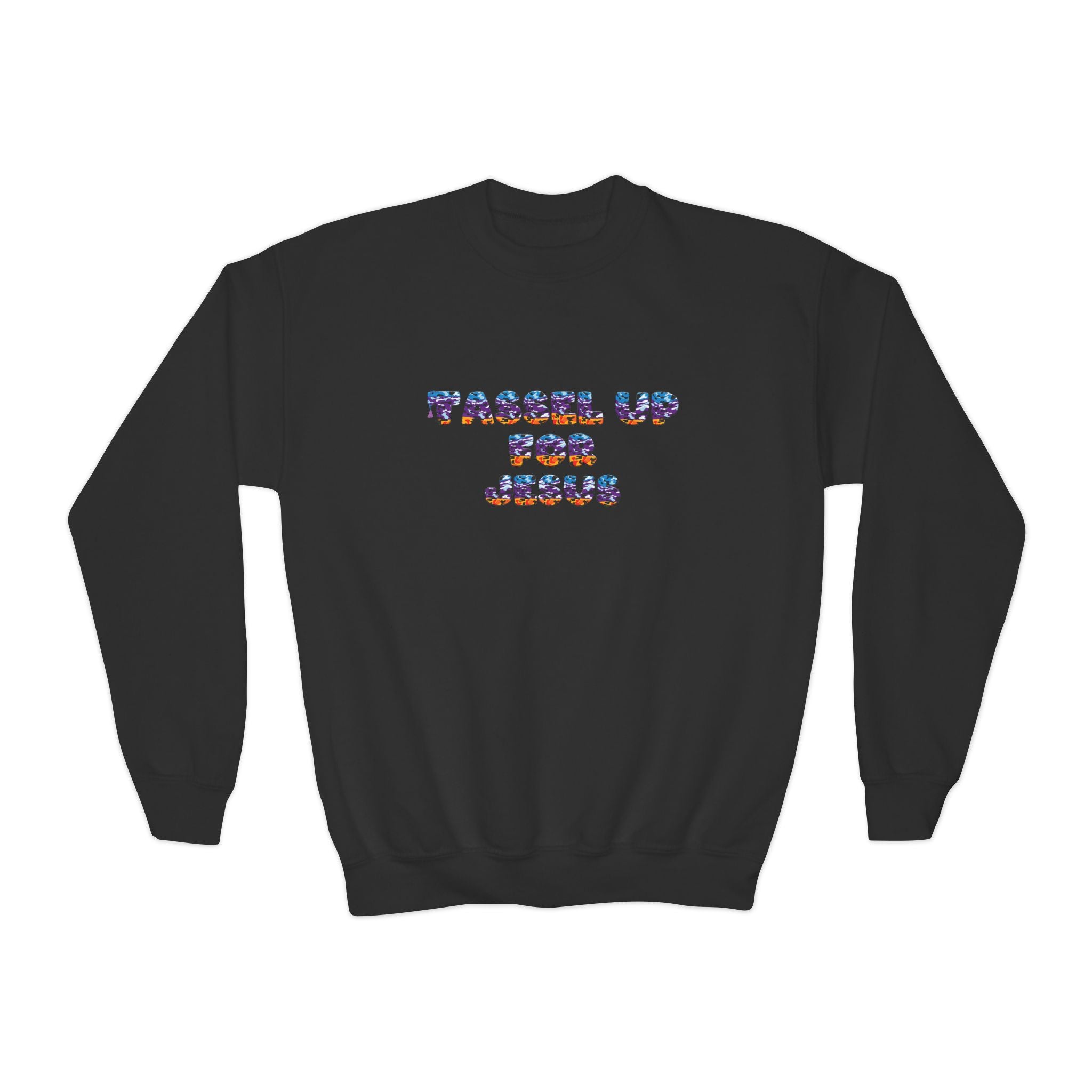 Tassel Up For Jesus Camo Youth Crewneck Sweatshirt