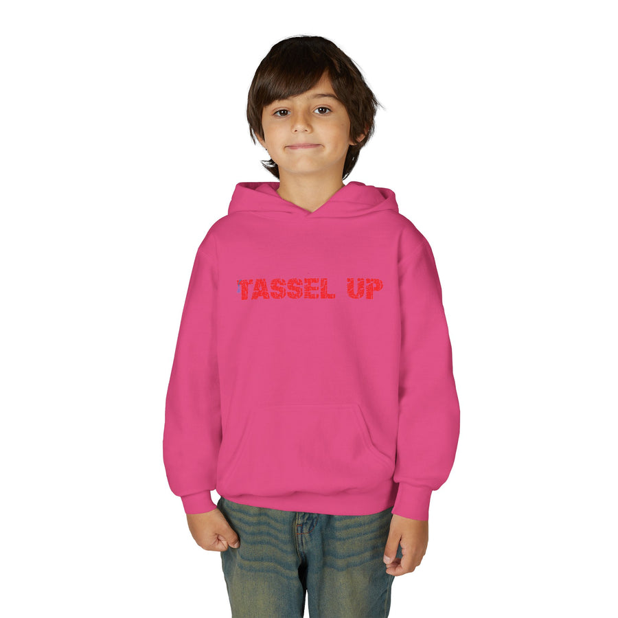 Tassel Up Repeat Red Letters Youth Heavy Blend Hoodie