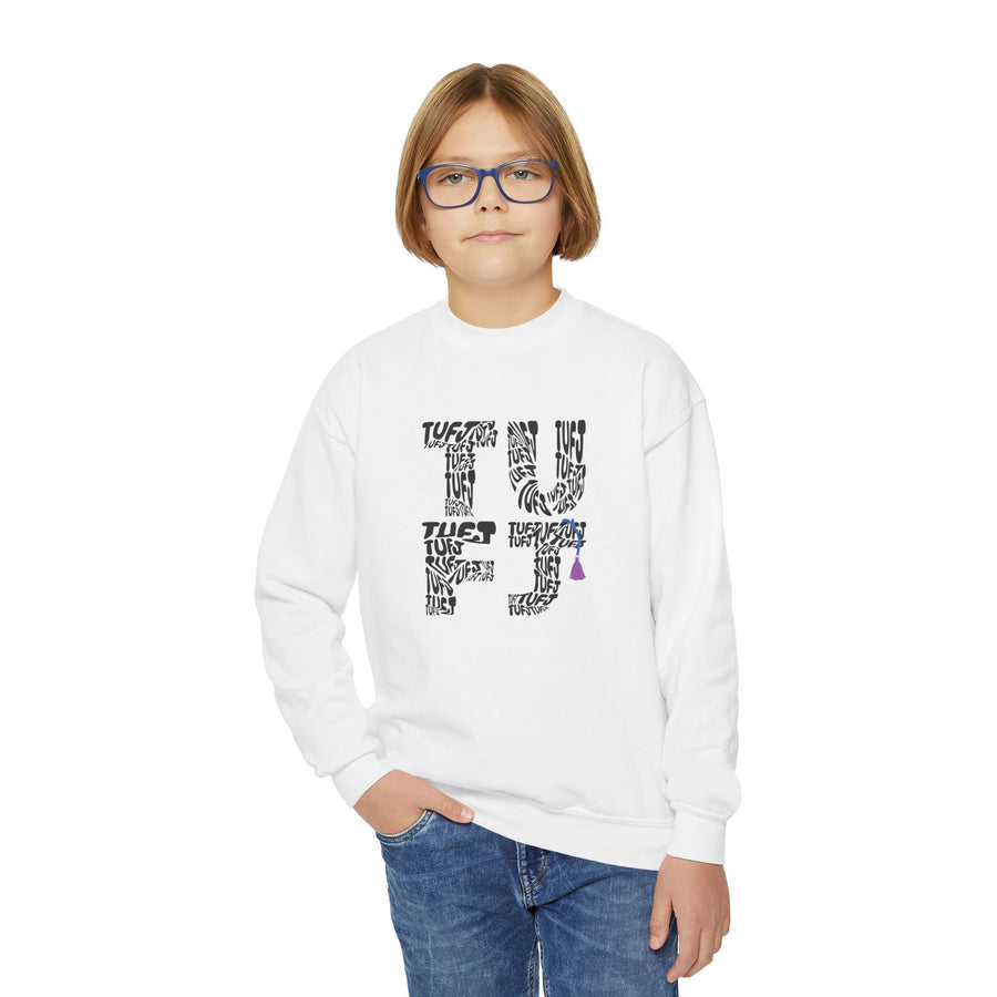 TUFJ Repeat Black Letters Youth Crewneck Sweatshirt