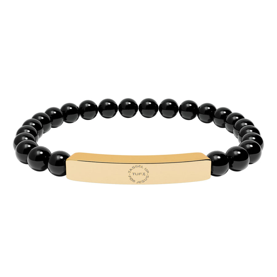 Tassel Up For Jesus Logo Natural Stone Stretch Bar Bracelet