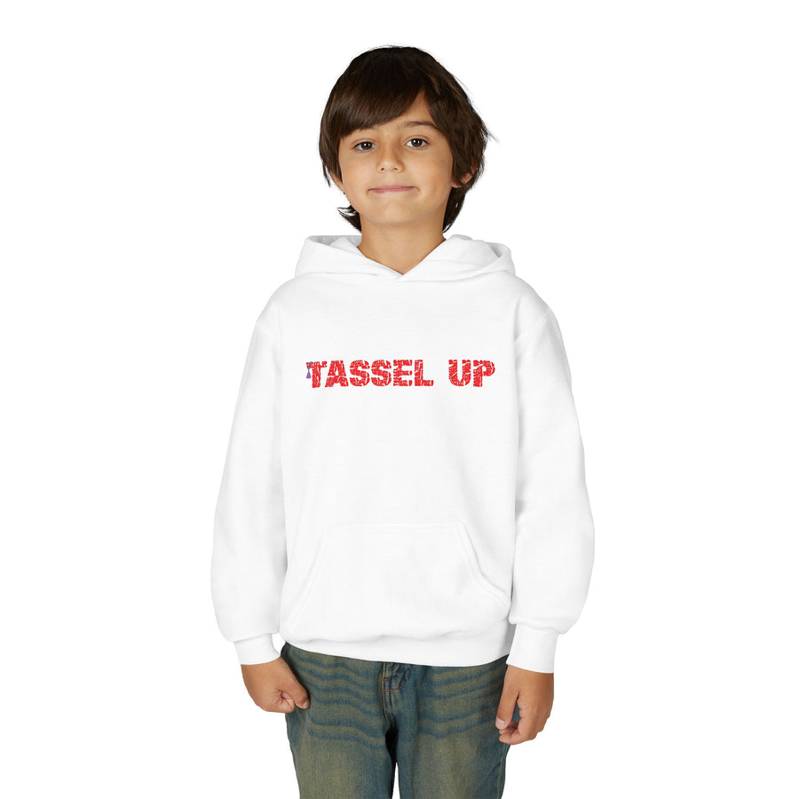 Tassel Up Repeat Red Letters Youth Heavy Blend Hoodie