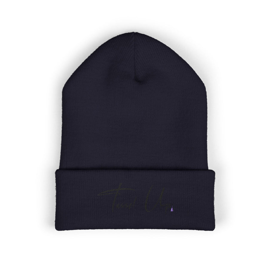 Tassel Up Cursive Cuffed Beanie