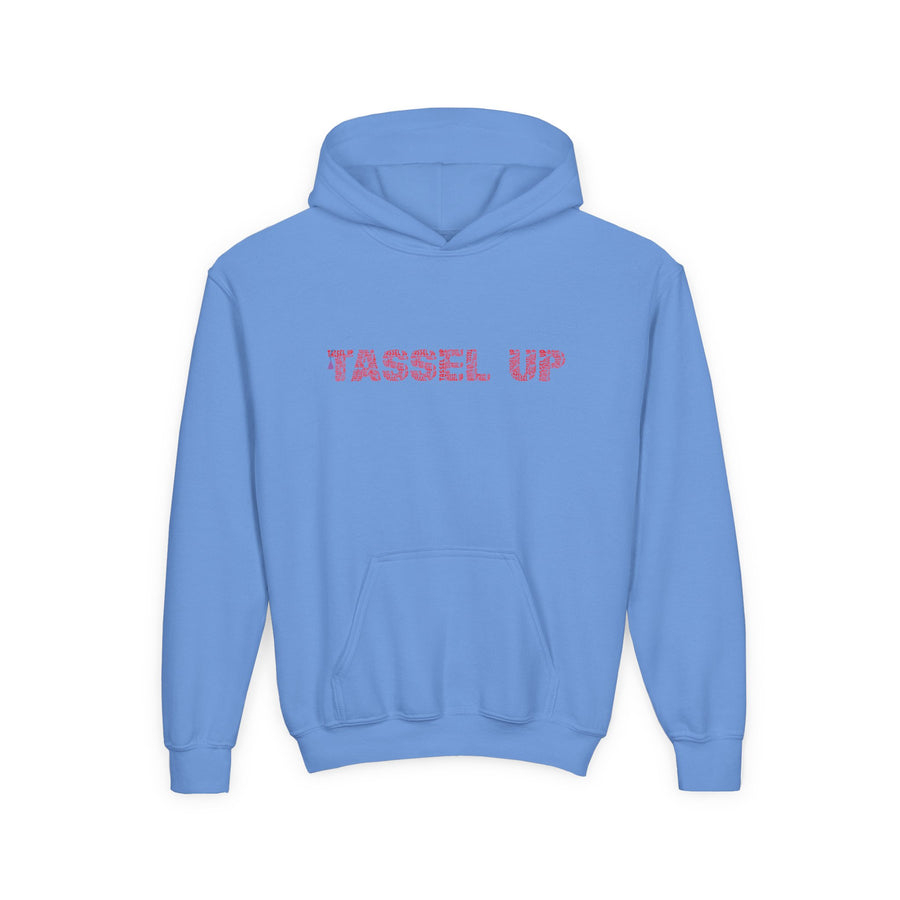 Tassel Up Repeat Red Letters Youth Heavy Blend Hoodie