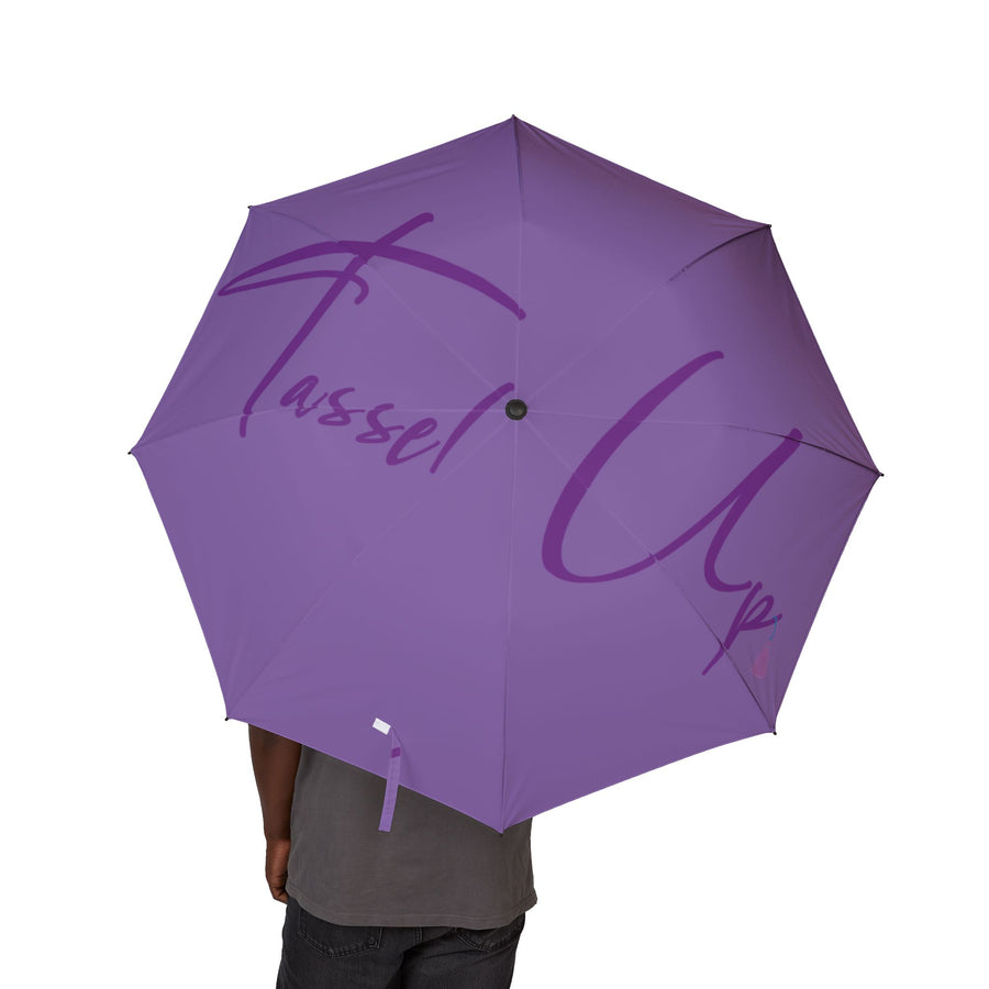 Tassel Up Purple Semi-Automatic Foldable Umbrella