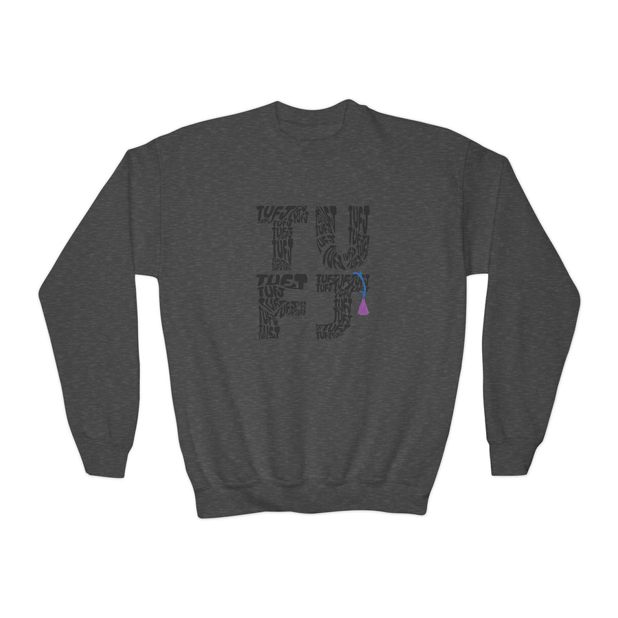 TUFJ Repeat Black Letters Youth Crewneck Sweatshirt