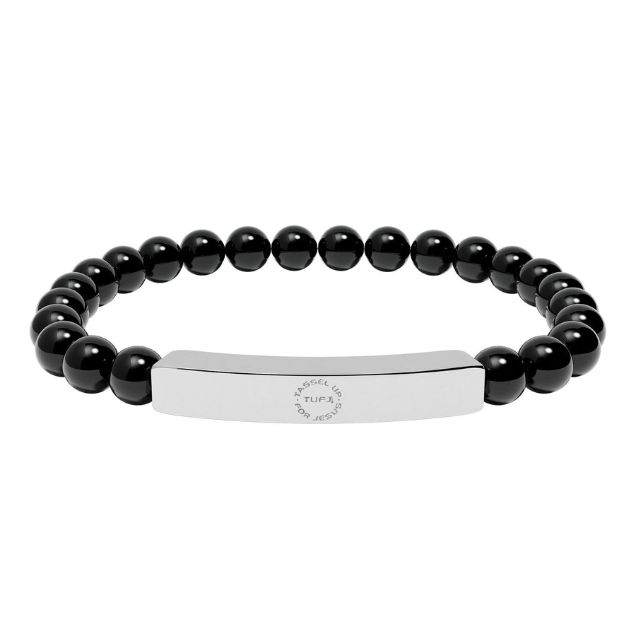 Tassel Up For Jesus Logo Natural Stone Stretch Bar Bracelet