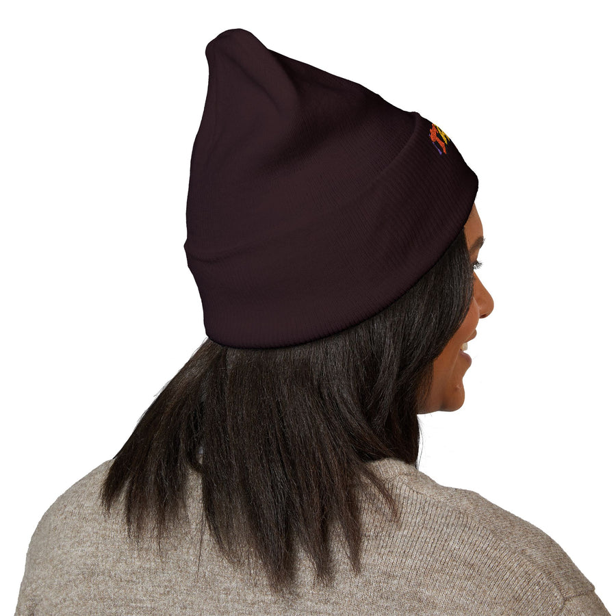 Tassel Up Graffiti Cuffed Beanie