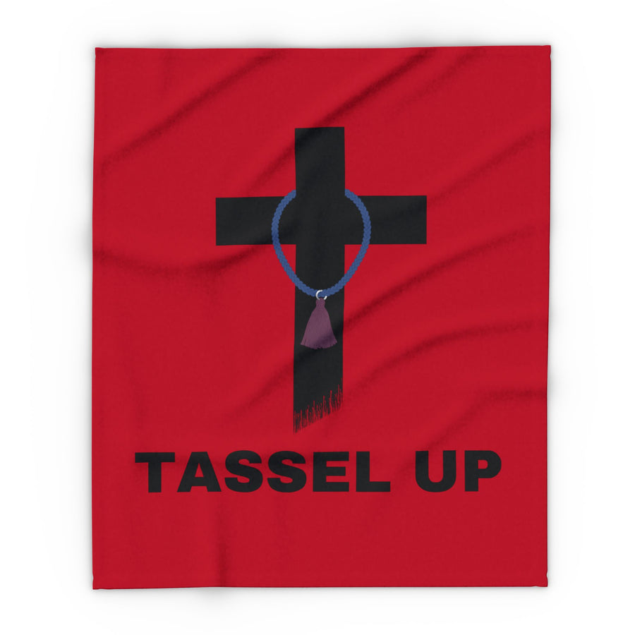 Red Tassel Cross Arctic Fleece Blanket