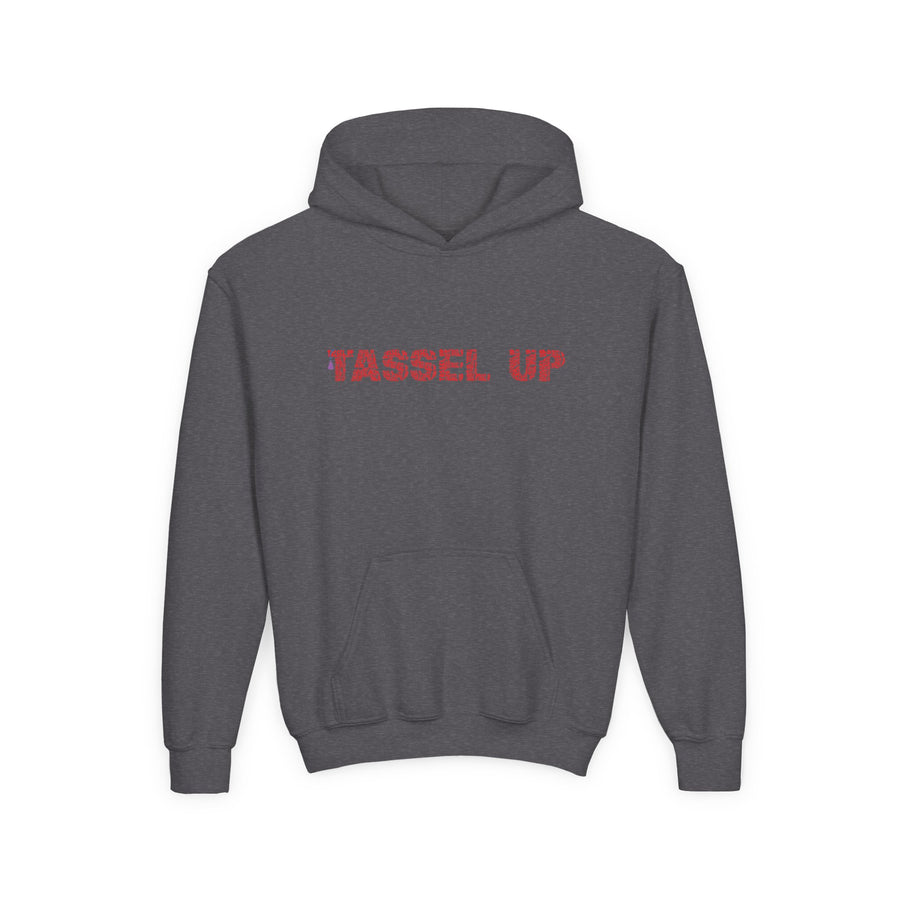 Tassel Up Repeat Red Letters Youth Heavy Blend Hoodie