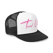 Tassel Up Pink Cursive Letters Trucker Cap
