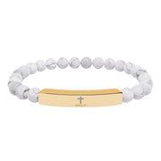 Tassel Up Cross Natural Stone Stretch Bar Bracelet