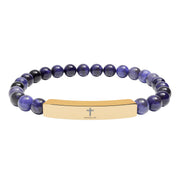 Tassel Up Cross Natural Stone Stretch Bar Bracelet