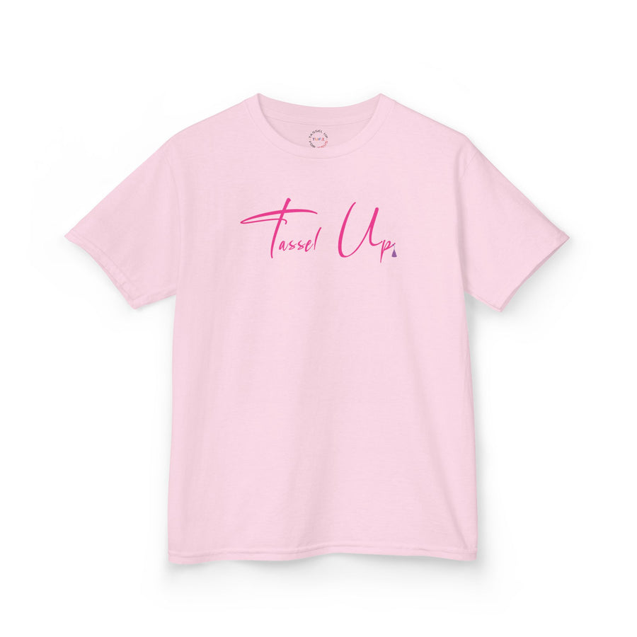 Tassel Up Pink Cursive Kids Heavy Cotton™ Tee