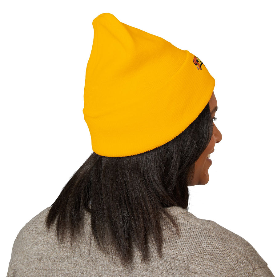 Tassel Up Graffiti Cuffed Beanie