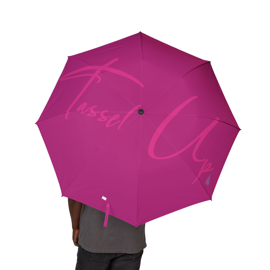 Tassel Up Pink Semi-Automatic Foldable Umbrella