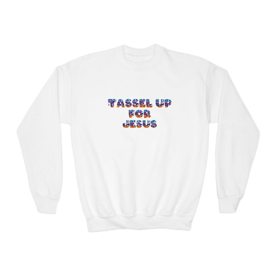 Tassel Up For Jesus Camo Youth Crewneck Sweatshirt