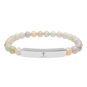Tassel Up Cross Natural Stone Stretch Bar Bracelet