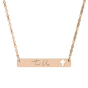 Tassel Up Cursive Cutout Cross Bar Necklace